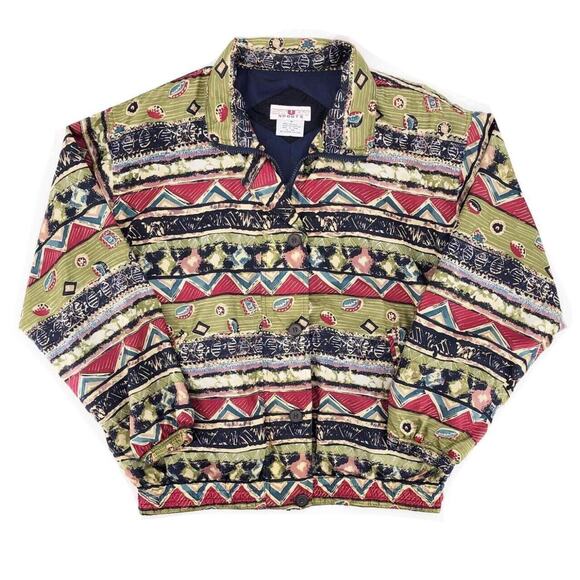 90s silk printed windbreaker jacket 1990s vintage - Picture 1 of 4